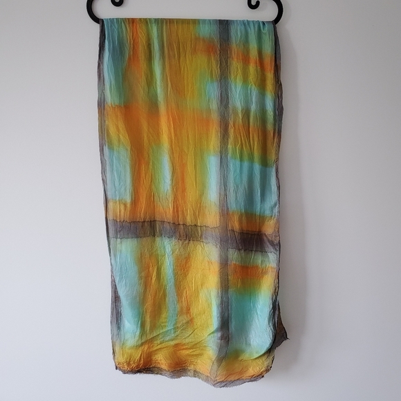 Blue and orange Silk scarf - Picture 2 of 8